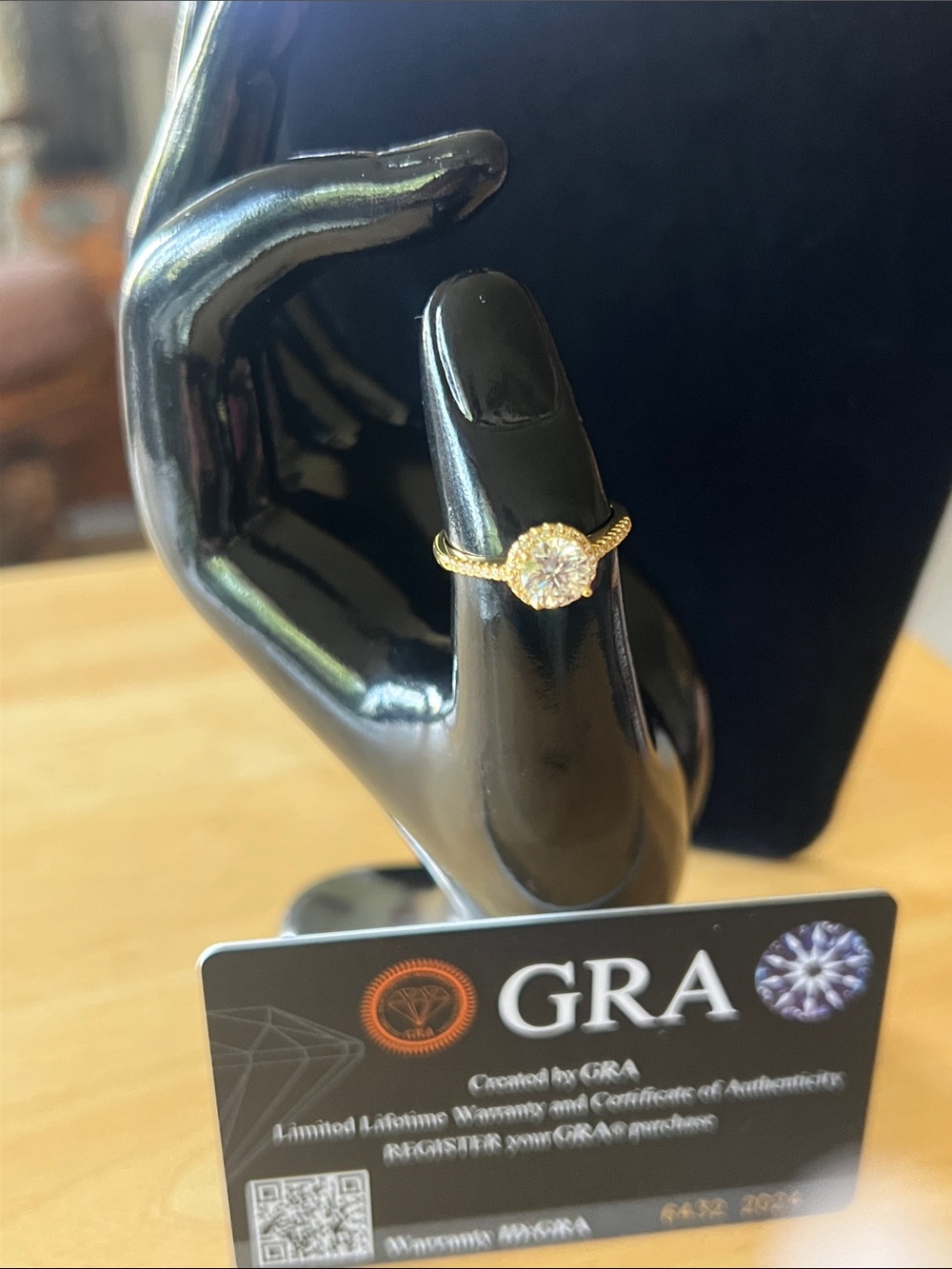 GRA Gold-Tone Halo Ring with Clear Center Stones and Adjustable